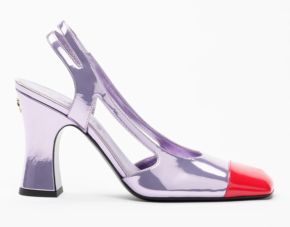 Chanel 26K Light Purple Red Patent Square Toe Slingback Block Heel Pump 39C